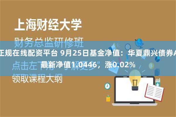 正规在线配资平台 9月25日基金净值：华夏鼎兴债券A最新净值1.0446，涨0.02%